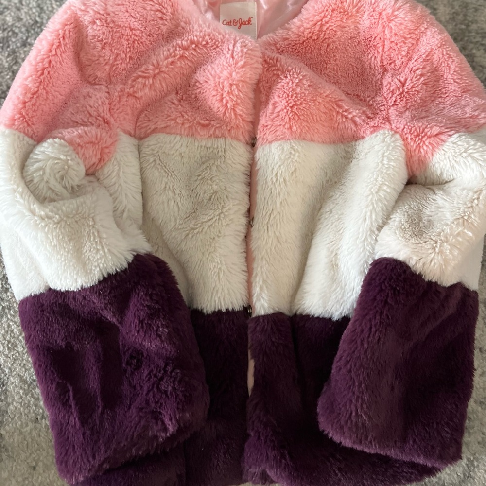 Super cute furry tri colored coat